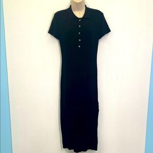 House Of Harlow 1960 - Black Ribbed Knit Button Short Sleeve Midi Dress SZ Large